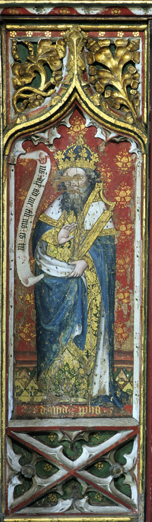 King David, detail from the rood screen, All Saints' Church, Thornham, Norfolk, UK (tempera on wood)