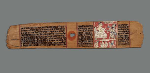 Vimalaprava converses with Raji and Lakshmi, c.1300 (opaque w/c on palm leaf)