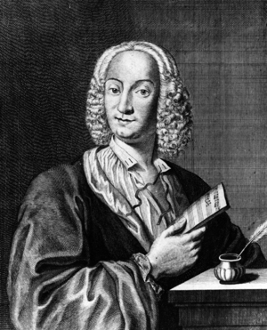 Portrait of Vivaldi holding a sheet of music, 1725 (engraving)