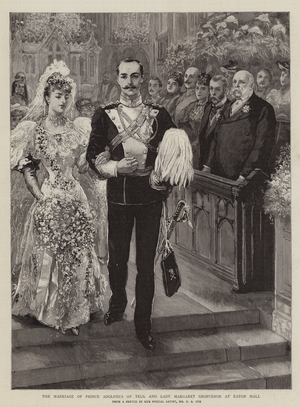 The Marriage of Prince Adolphus of Teck and Lady Margaret Grosvenor at Eaton Hall (engraving)