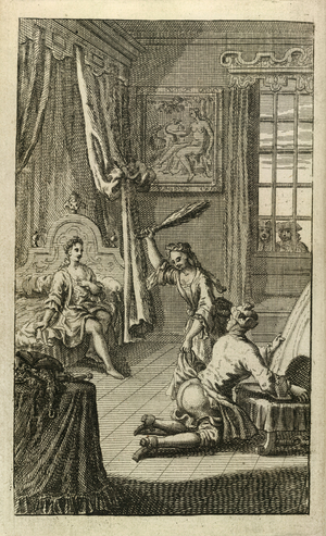 A woman flogging someone on the posterior