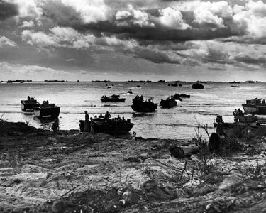 Tinian Island Invasion (b/w photo)