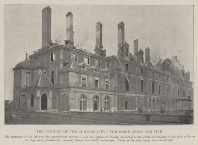 The Burning of the Chateau d'Eu, the Scene after the Fire (b/w photo)