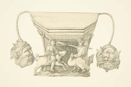 Carved misericord in the stalls of Bristol Cathedral (pencil & w/c on paper)