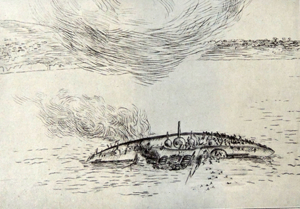 Surviving officers and crew of the French battleship 'Bouvet' sinking near gallipoli