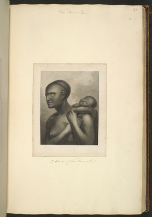 A woman of Van Diemen's Land holding a baby