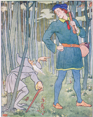 He met a little old grey man (colour litho)