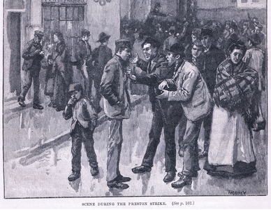 Scene during the Preston Strike 1856 AD (litho)