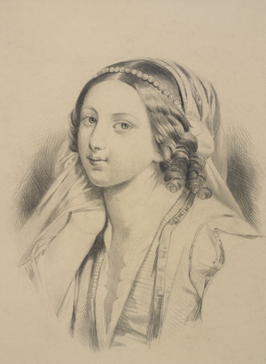 Head of a woman in oriental dress, c.1870 (pencil on paper)