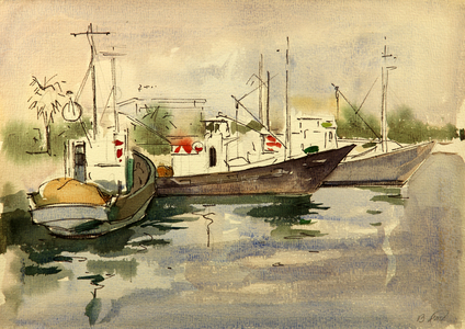 The Port in Kandalaksha, 1954 (w/c on paper)