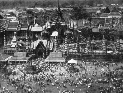 Thailand: A view of the temple and pavilions constructed for the cremation ceremony of two princes during the reign of King Chulalongkorn (1868 - 1910) in Bangkok.