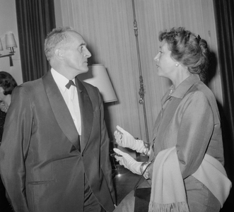 Rene Clair and Louise de Vilmorin at premiere of film "La francaise et l'amour", Paris, September 16, 1960 (b/w photo)