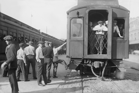 German Immigrants being Prepared for Deportation during World War I, Hoboken, New Jersey, USA, Bain News Service, 1918 (b/w photo)