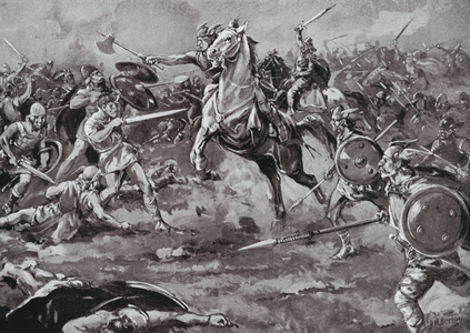 The Franks aid in defeating the Huns (litho)
