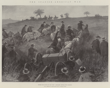 The Spanish-American War, before the Battle of San Juan, Artillery getting into Position (litho)