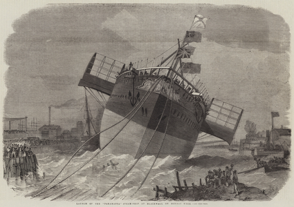 Launch of the "Paramatta" Steam-Ship at Blackwall on Monday Week (engraving)