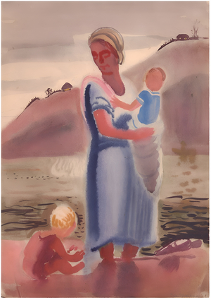 Mother and Children, 1937 (w/c on paper)