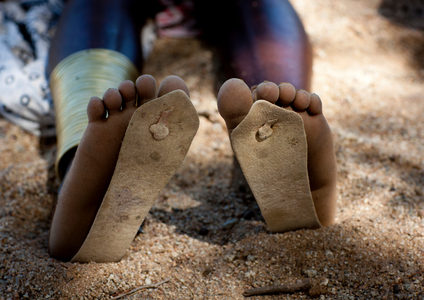 Mucubal Wearing Too Small Flip Flops, Virie Area, Angola, Africa (photo)