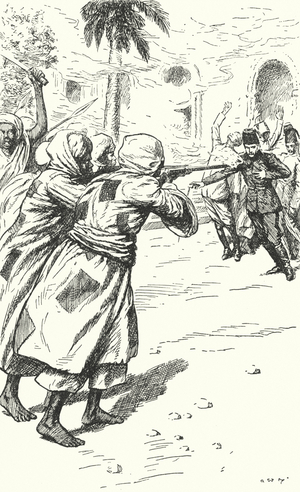 Murder of General Charles George Gordon by the Mahdists, Khartoum, Sudan, 1885 (litho)