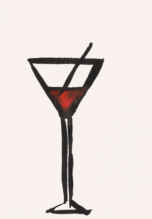 Martini Glass, 2107 (red and black india ink on paper)