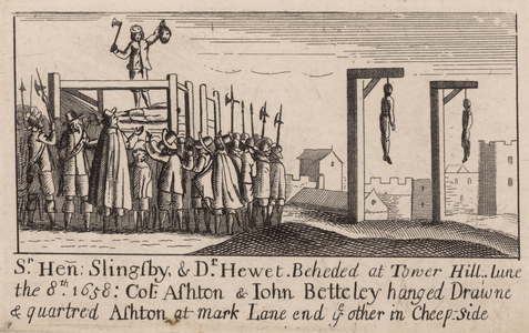 Sir Henry Slingsby and Dr Hewet, beheaded at Tower Hill (engraving)
