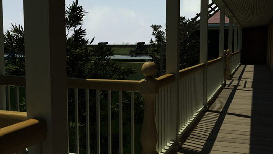 View Along the Upper-Level Piazza Balustrade of the CG-Recreated West Barracks in Fort Moultrie, South Carolina, Prior to the American Civil War, With Exaggerated Morning-Light and Shadowing, ca. May 1860