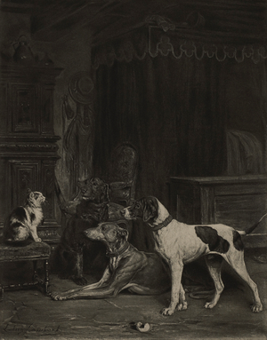 Jack, Sam, Shot and Puss, Photogravure Print from the Original 1875 Painting by Louis-Eugène Lambert, The Masterpieces of French Art by Louis Viardot, Published by Gravure Goupil et Cie, Paris, 1882, Gebbie & Co., Philadelphia, 1883