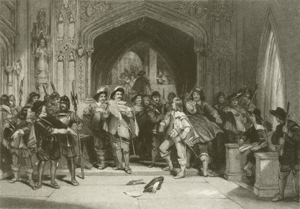 Colonel Pride excluding the Members obnoxious to the Army from the House of Commons (engraving)