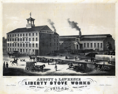 Abbott & Lawrence, Liberty Stove Works, Brown Street above Fourth St. Philada., c.1852 (litho tinted with one stone)

