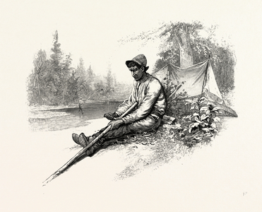 Making New Pole for Canoe, Canada, Nineteenth Century Engraving