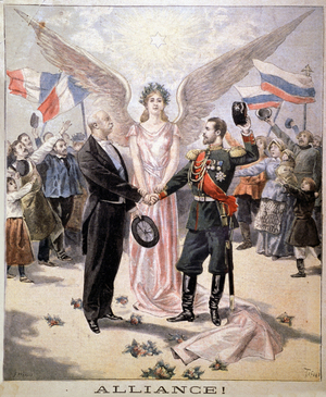 Franco-Russian alliance: Nicolas II and Felix Faure, 1897 (engraving)