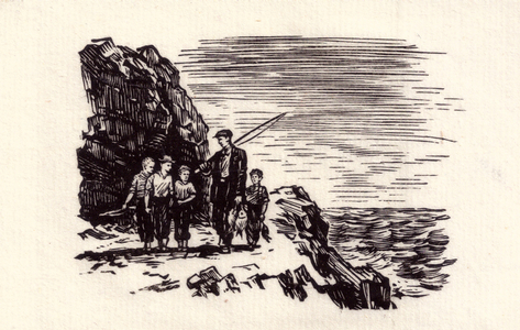 Illustration from "The Run of Time", Konstantin Paustovsky, 1954 (woodcut)