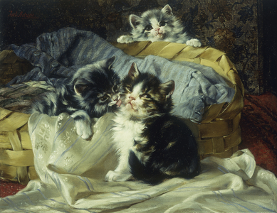 Playful Kittens (oil on canvas)