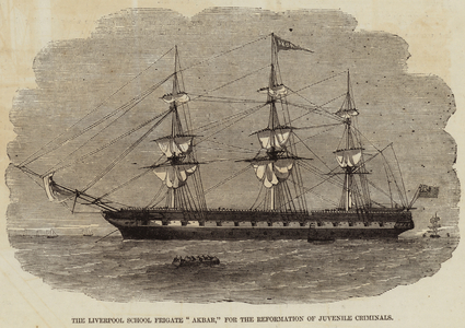 The Liverpool School Frigate "Akbar," for the Reformation of Juvenile Criminals (engraving)