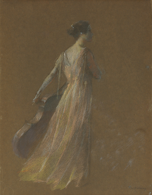Lady Standing Holding a Cello  (pastel on paper)