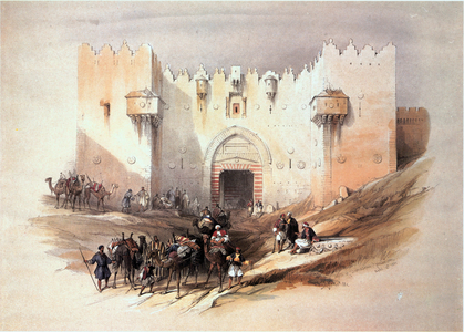 In the Holy Land: Jerusalem, the Damascus Gate (engraving)