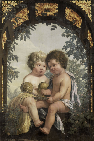 Christian Allegory with two Children both Pouring from a Carafe into a Bowl, 1650 (oil on canvas)