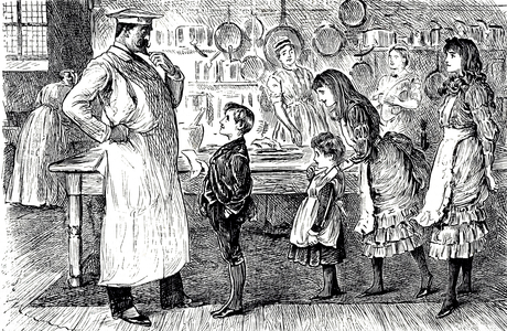 A cartoon depicting a chef taking orders from the children of the house. Illustrated by George du Maurier (1834-1896) a Franco-British cartoonist and author, 19th century