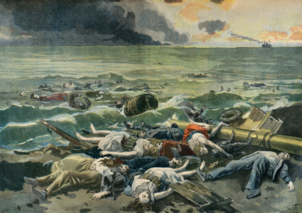 Les naufrages du Le Bourgogne echoues sur l'ile des sables pres d'Halifax, 1898 (Engraving)