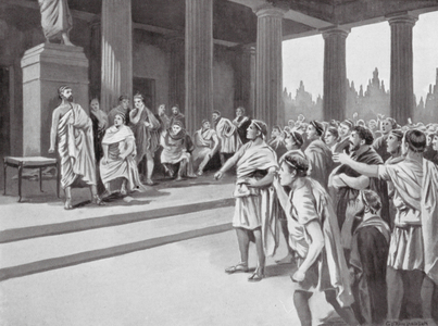 Cleon derided in the Athenian Assembly (litho)