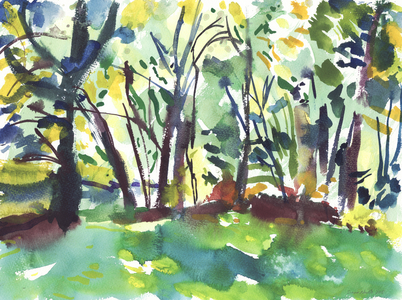 Garden and wetland (watercolour on paper)