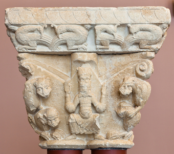 Daniel in the lion's den, capital, 12th century (sculpture)