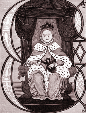 Elizabeth I, Queen England and Ireland, from the book Short History of the English People by J.R. Green, pub. London 1893.