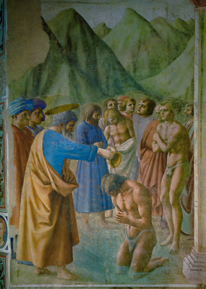 Saint Peter baptizes a neophyte (fresco)