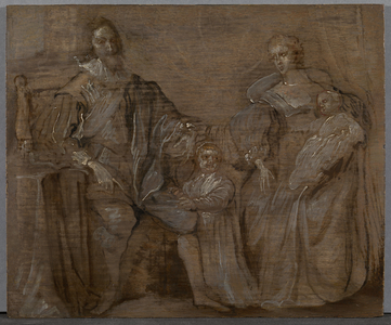 Sketch of Charles I and Queen Henrietta Maria with their two eldest children, Prince Charles and Princess Mary, 1632 (oil on oak panel)