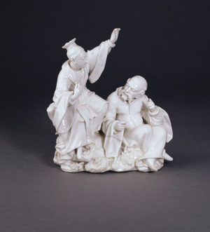 A Derby dry-edge Chinoiserie group emblematic of hearing from a set of the senses, c.1750-52 (china)