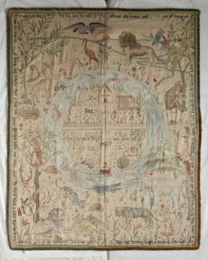 Homestead and Forest cot quilt, 1900 (embroidery on silk)