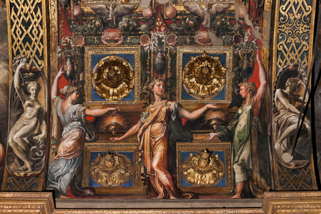 The Three Wise Virgins and Three Foolish Virgins, detail of 3660863, 1530-39 (fresco)