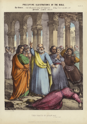 The Death of Ananias (coloured engraving)