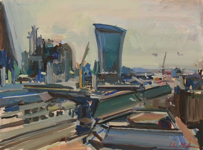 The City of London from Rothschilds, 2017 (oil on board)